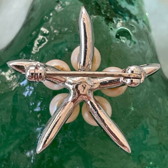 Vintage Silver Real Pearl and Rhinestone Brooch - Picture 3 of 3